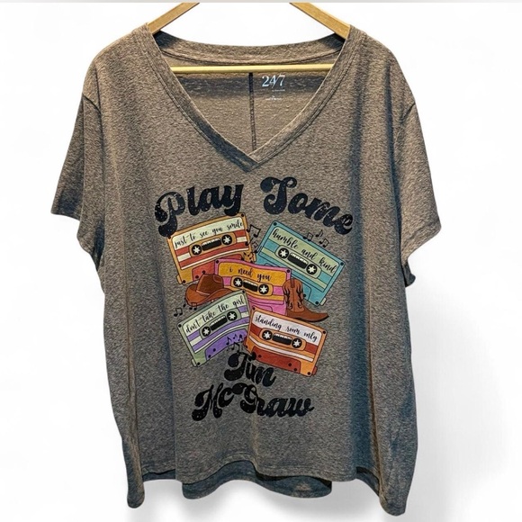 Maurices Tops - Graphic V-Neck T-Shirt with Cassette Design Tim McGraw 3X Tunic